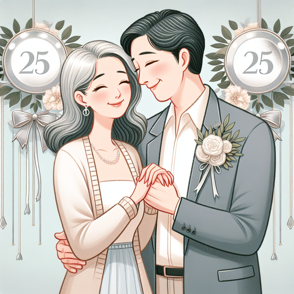 結婚25年の夫婦が幸せを感じているイラスト